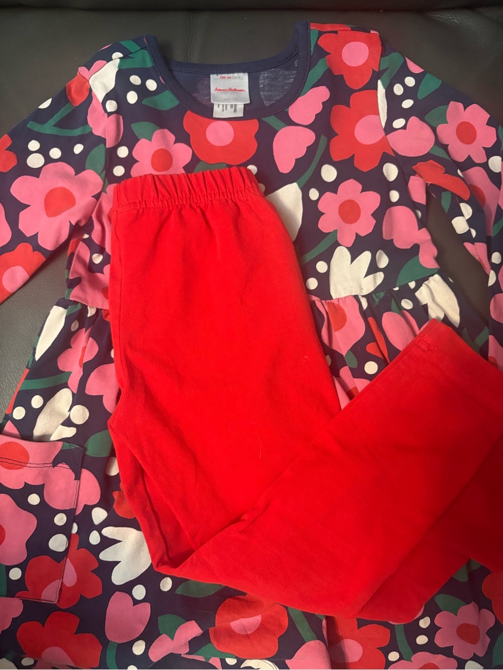 Hanna Andersson Red Girls' floral dress and red leggings